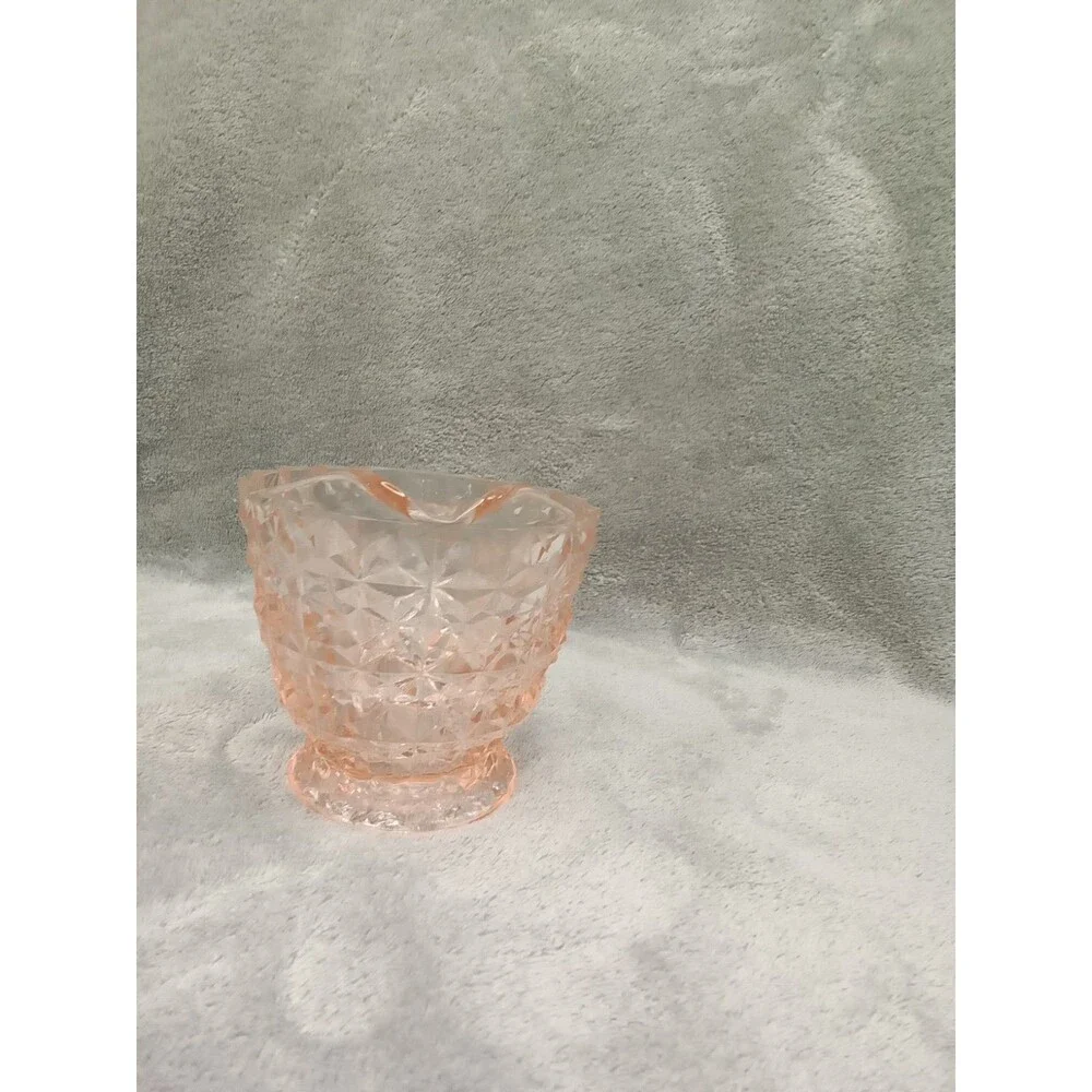 Vintage Pink Glass Creamer, Jeanette, Holiday Pink/Buttons and Bows,‎ 3.5” tall